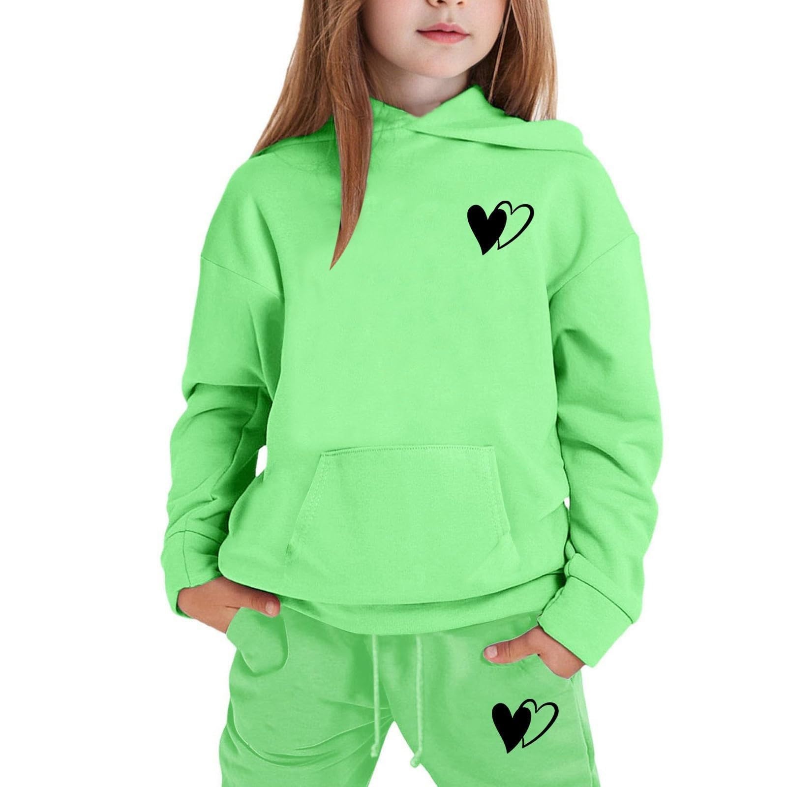 Conjunto de chándal para niñas de manga larga con capucha y pantalones deportivos de 2 piezas con capucha casual para correr