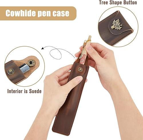 Miniatura 8 de SUPERFINDINGS 1 unids 0.669 in Long Single Leather Pen Case Portable Fountain Pen Cover Cover Pen Sleeve Pouch Leather Pencil Case Holder with Alloy