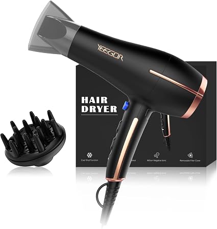 Amazon.com: YEEGOR Secador de pelo de 1875 vatios con difusor y  concentrador, secador iónico con 2 velocidades y 3 ajustes de calor, secador  de pelo profesional de secado rápido para cabello rizado :