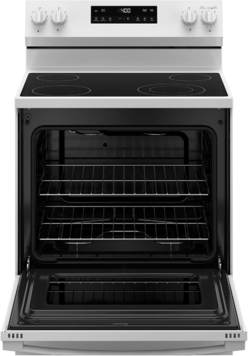 GE Freestanding Electric Range with Steam Cleaning & 4 Burner Radiant Cooktop - 5.3 Cu. Ft.