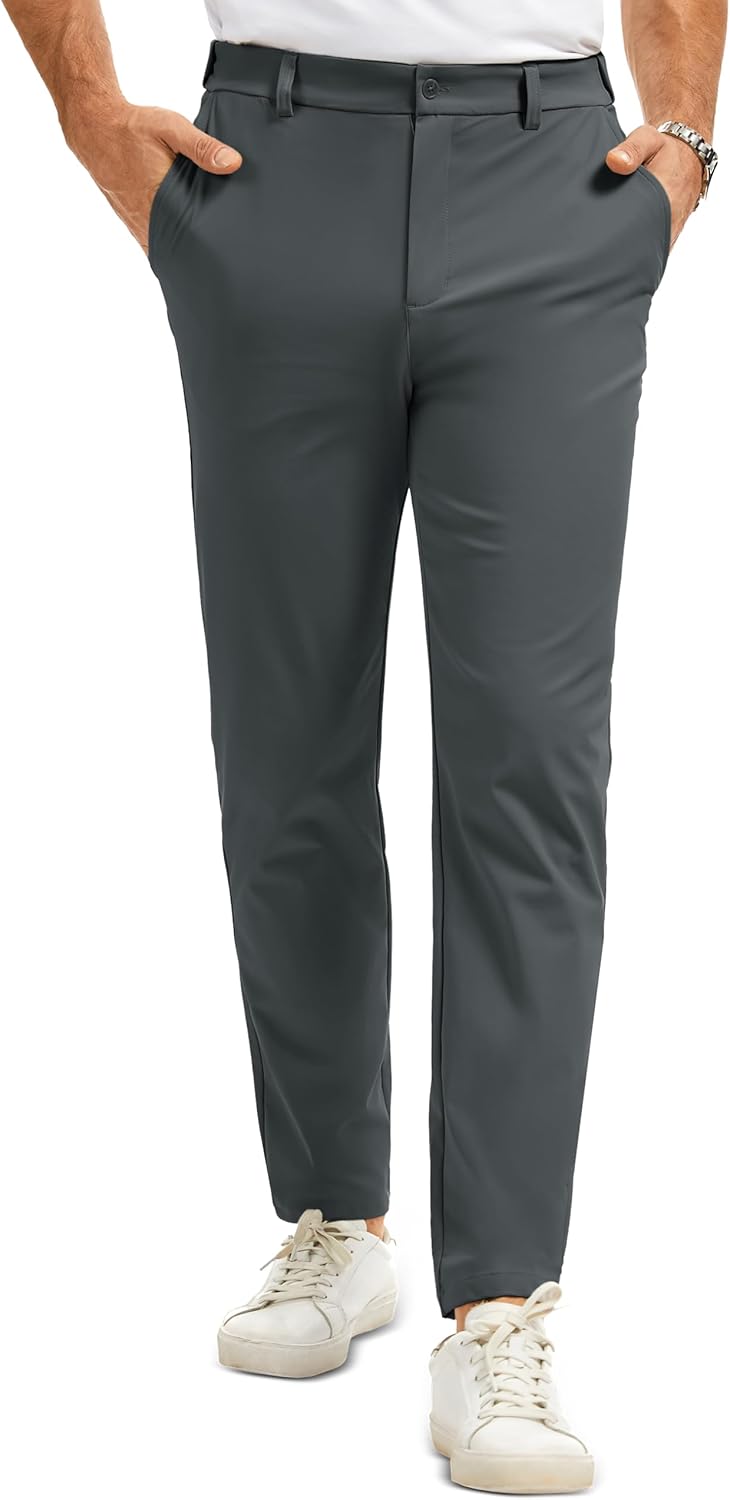 MAGCOMSEN Men's Casual Pants Straight Legs Flat Front Pants Waterproof Stretch Waist Trousers for Golf