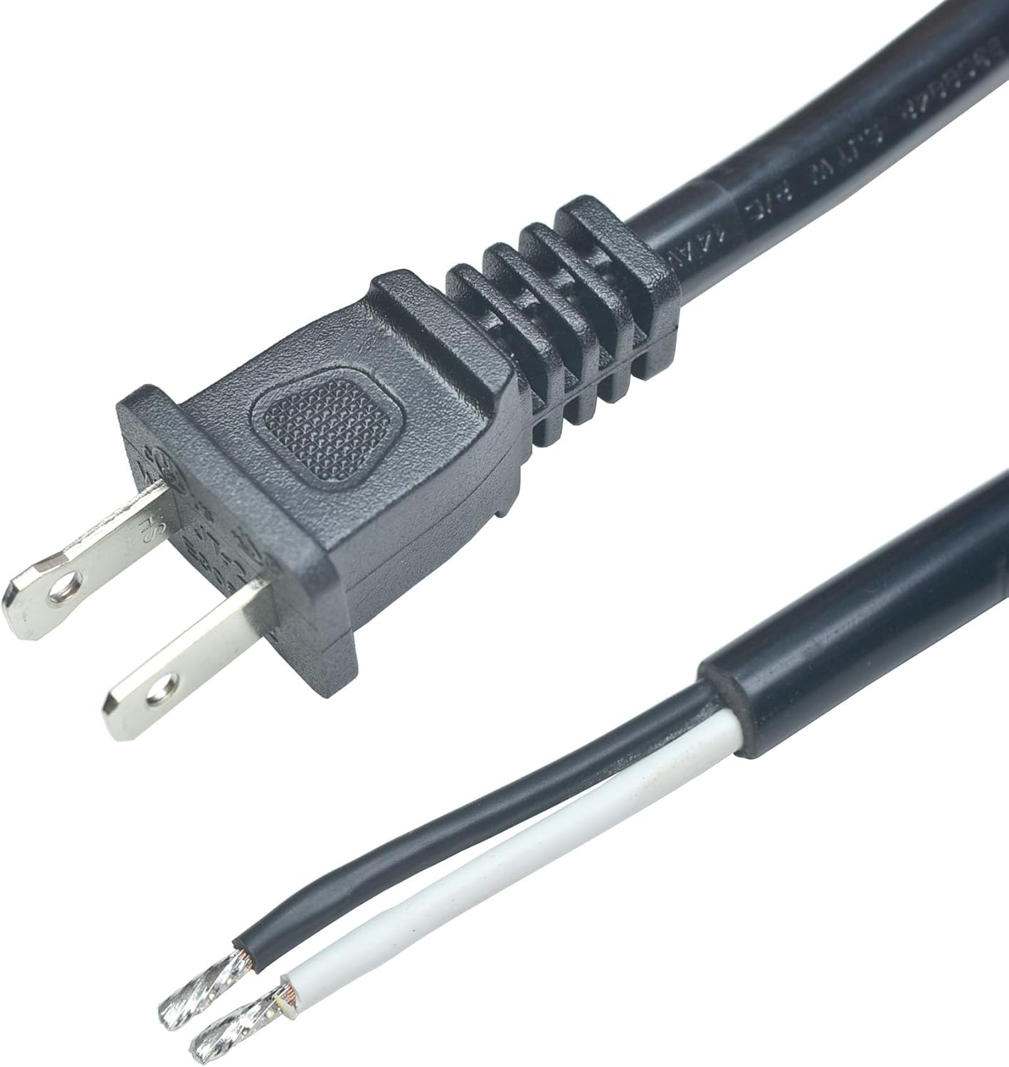 10FT Replacement Power Cord 18 Gauge Round Cable Polarized 2 Prong Plug Pigtail 18AWG 120V AC Power Supply Cord SJTW 2/C Wire Stripped Off 10A 1250watt Open End