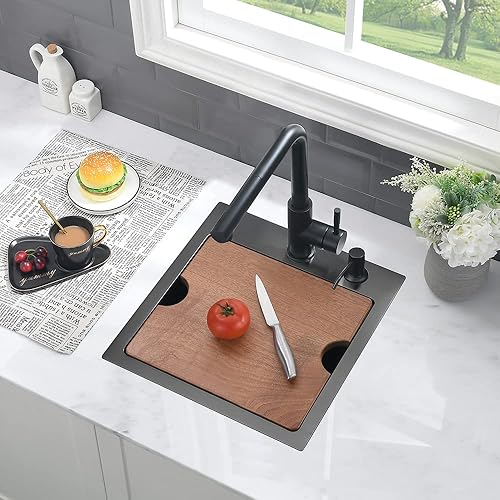 Miniatura 2 de Fregadero de barra negra de 15 pulgadas Drop In-VASOYO de 15 x 15 pulgadas, fregadero de cocina pequeño de barra húmeda, fregaderos de cocina para