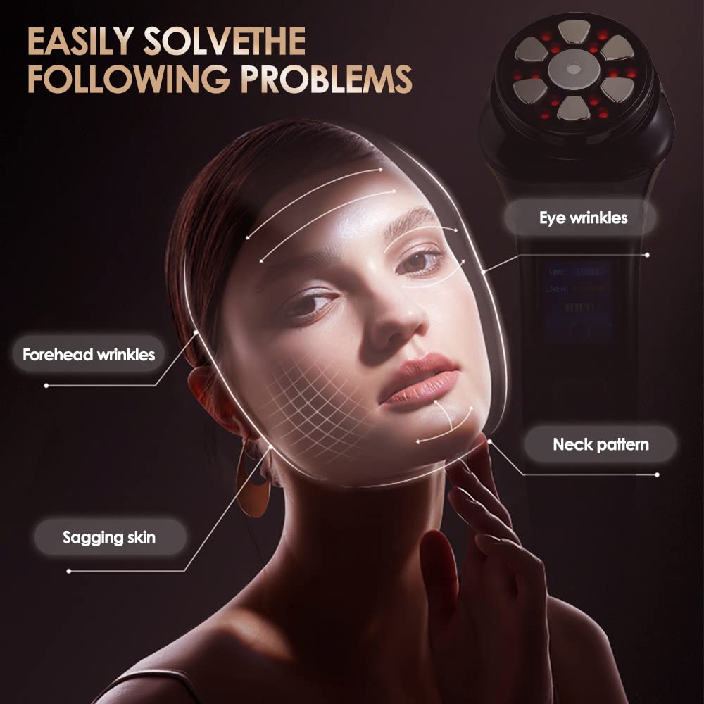Mini Macchina HIFU 4 in 1 Dispositivo di Bellezza per il Lifting della Pelle per le donne viso e Corpo Mento Collo Occhio, Massaggiatore Facciale Portatile a Impulsi RF ad Ultrasuoni EMS