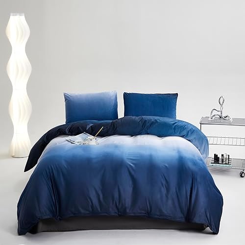 Miniatura 2 de Cottonight Juego de edredón de terciopelo azul, tamaño Queen, juego de ropa de cama de franela esponjosa para mujeres y hombres, manta gruesa y