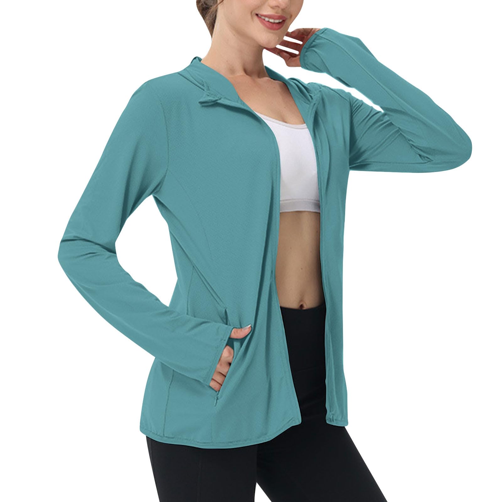 Sun Jacket for Women UPF 50+ Lightweight Athletic Jacket Sun Protection Full Zip Hoodies Shirts Hiking Outdoor Pockets — view 15