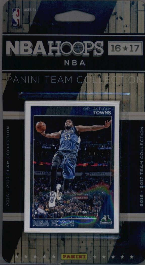 2016-17 Panini NBA Hoops FACTORY SEALED Minnesota Timberwolves Team Set of 13 Cards: Karl-Anthony Towns(#137), Andrew Wiggins(#138), Kevin Garnett(#139), Zach LaVine(#140), Ricky Rubio(#141), Shabazz Muhammad(#142), Cole Aldrich(#180), Jordan Hill(#219), Tyus Jones(#244), Gorgui Dieng(#245), Adreian Payne(#246), Brandon Rush(#247), Kris Dunn(#265)