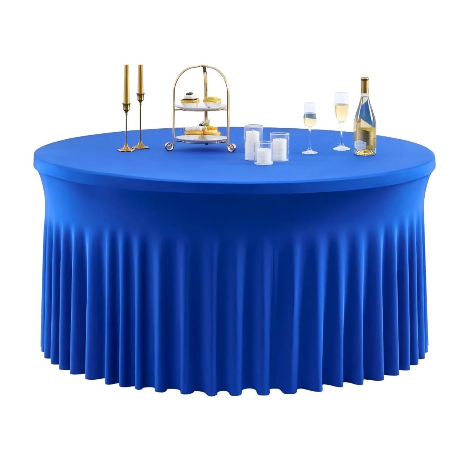PFMSAAF Round Table Skirt Round Spandex Tablecloth, Wrinkle-Free Elastic Ruffle Table Skirt for Weddings, Banquets, Parties, Events for home(Royal Blue,6ft 1pack)