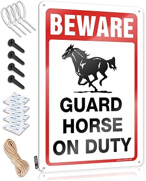 THC ブリキ看板 用心! Guard Horse On Duty ブリキ看板 プール デコレーション アウトドア ルームスタッフサイズ:20X30CM
