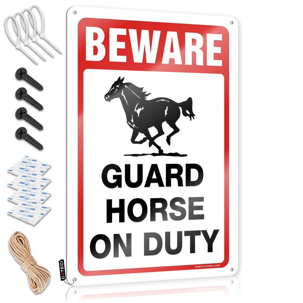 Plaque Plain Custom Tin Sign, Accessory Fade Resistant Beware! Guard Horse On Duty For Home Kitchen | Grunge Vintage Decor For Gate Party(30X40CM)