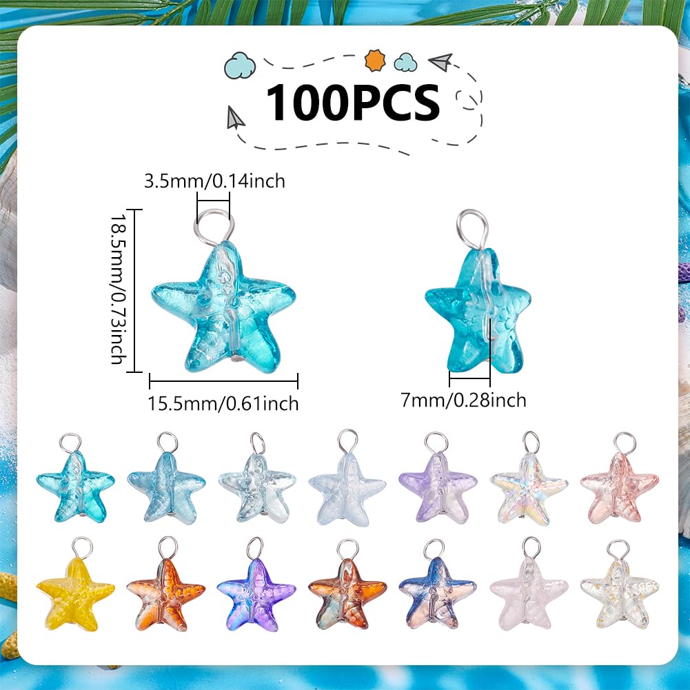 UNICRAFTALE Aproximadamente 100 unidades de colgante de estrella de mar degradado de color dulce colgante de verano con trabillas lacadas al horno colgantes transparentes colgantes pequeños colgantes