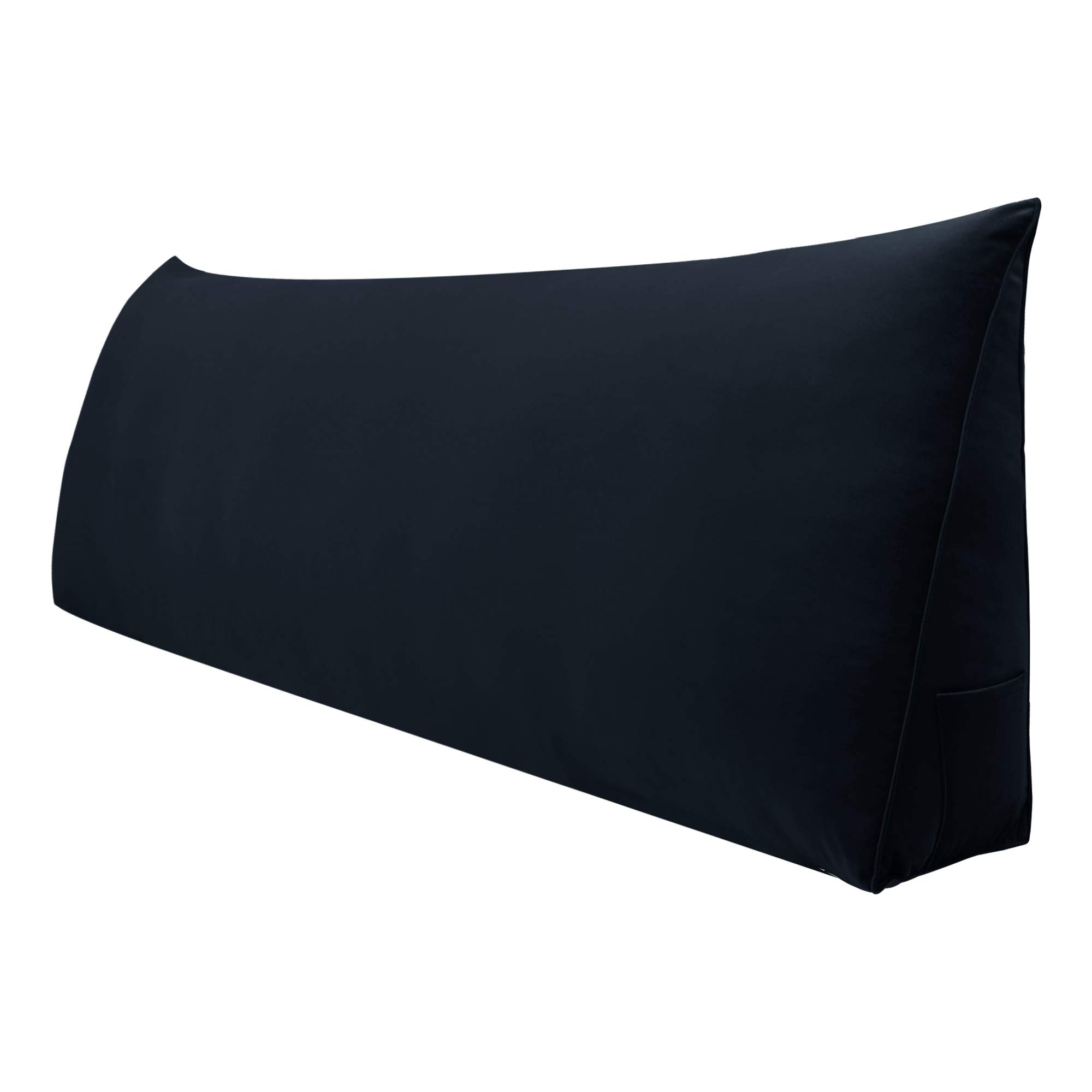 WOWMAX Large Bolster Triangular Positioning Support Reading Backrest Wedge Pillow for Headboard for Day Bed Bunk Bed with Removable Cover Velvet Black California King