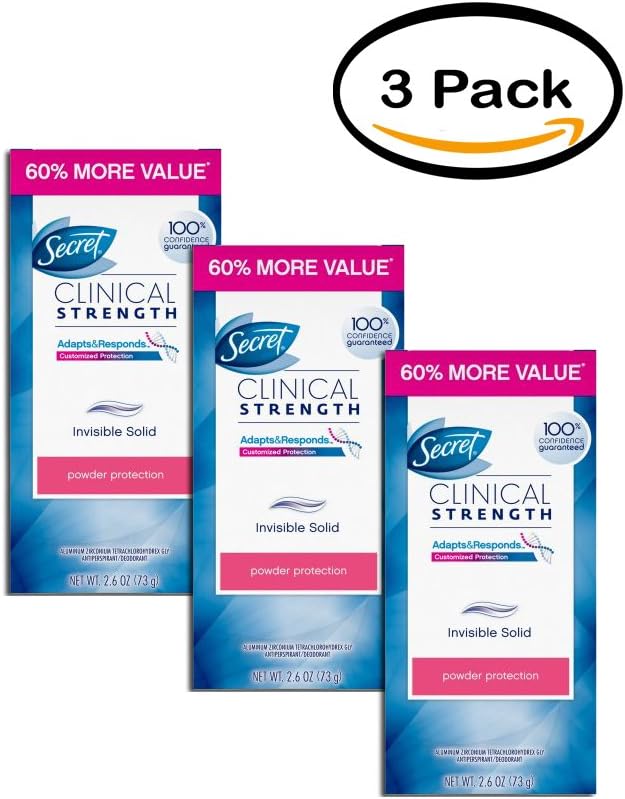 PACK OF 3 - Secret Clinical Strength Women's Invisible Solid Antiperspirant & Deodorant, Powder Protection, 2.6 Oz