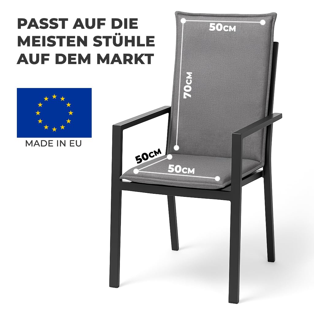 Hochlehner Auflagen 6er Set - 120x50cm – 8cm Dick - Premium-Material 200gsm, UV- & Wasserabweisend | Sitzauflagen - Sitzkissen Gartenstuhlauflagen - Gartenmöbel & Gartenstuhl | Graphit
