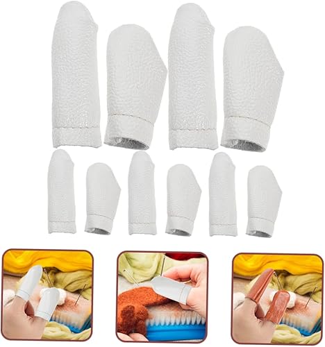 Miniatura 5 de FAVOMOTO Juego de 50 unidades de dedales de cuero para acolchar a mano, protector de pulgar para tejer, herramientas de fieltro, protector de dedos