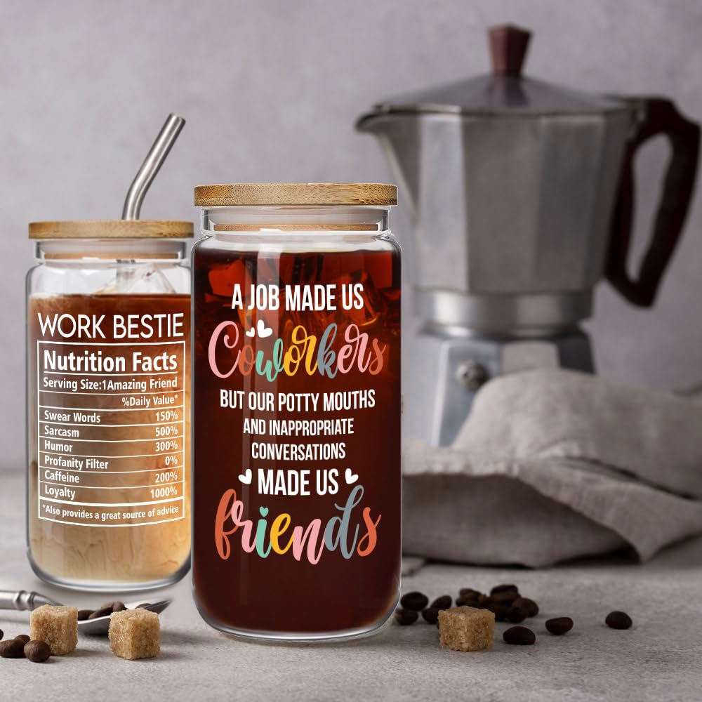 Coworker Friendship Glass Coffee Cup Birthday Gifts for Women Friendship Work Bestie Work Friends, Funny Coworker Gifts for Women Men, Mothers Day, Going Away Gift for Office Friend Bestie Boss