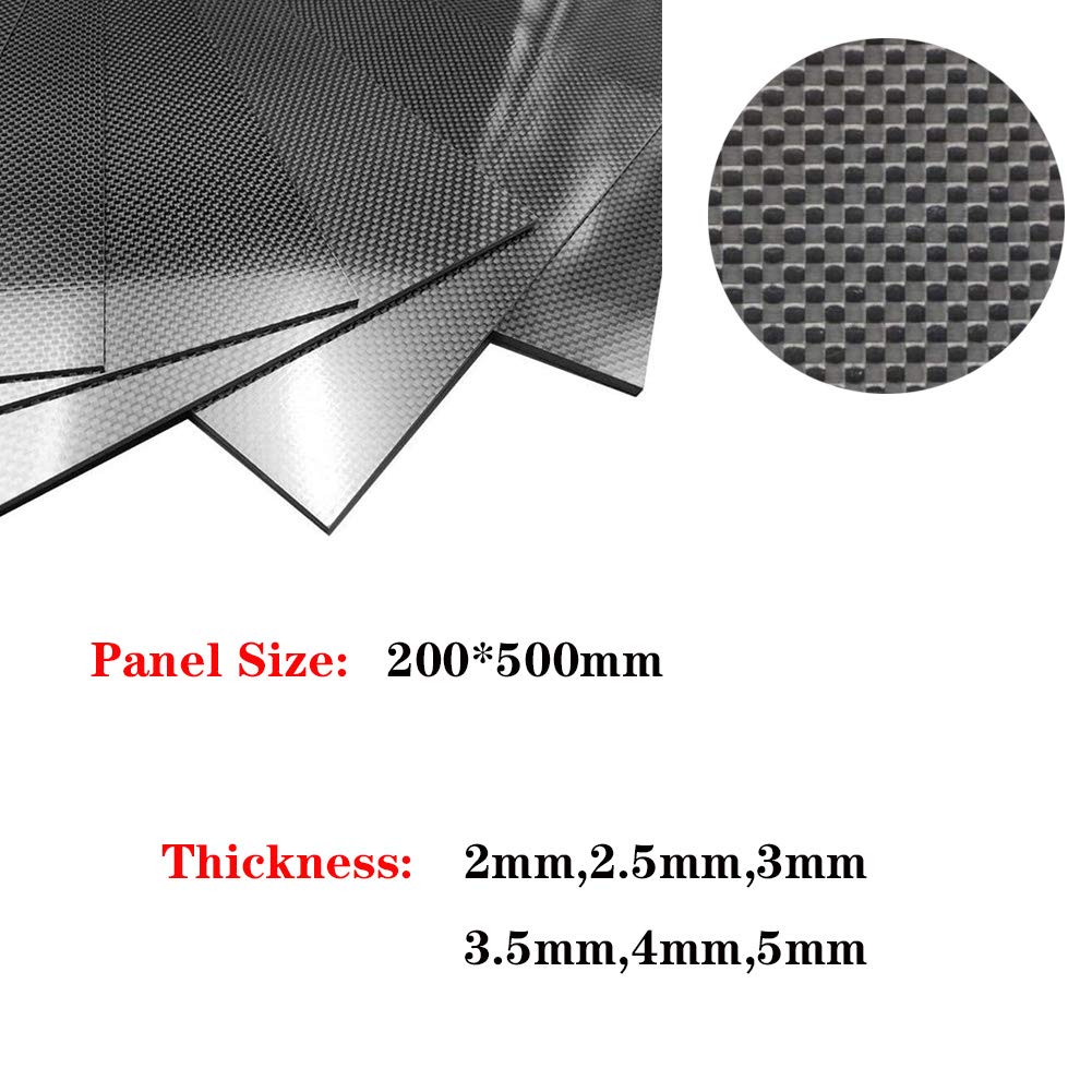 Fibra di Carbonio Completa 3K - Lastra in Fibra di Carbonio 3K Spessore 200x500mm (2-5mm) 200x500mm a Trama Normale, Superficie Lucida,200x500mm,3.5mm