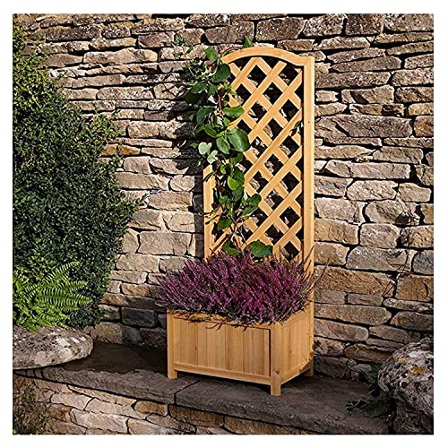 tradefirst Freestanding Wooden Planter Box With Trellis, Rectangular Flowerpot With Lattice, Climbing Plants Trough, Flower Raised Bed Outdoor Garden Lattice Planter (H120cm x W45cm x D30 cm)