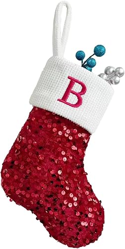 YYW Medias de Navidad con letras bordadas con lentejuelas, calcetines de Navidad, mini calcetines personalizados para decoración familiar de