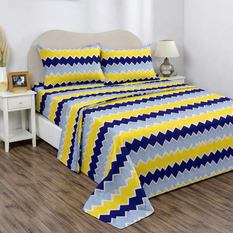 Image of BSB HOME Double Bedsheet 144 TC Microfiber with 2 Pillow Covers | Smooth, Lightweight & Quick-Dry Bed Sheet Set | Comfortable Bedding for Home, Guest Room & Daily Use - Sunshine Chevron