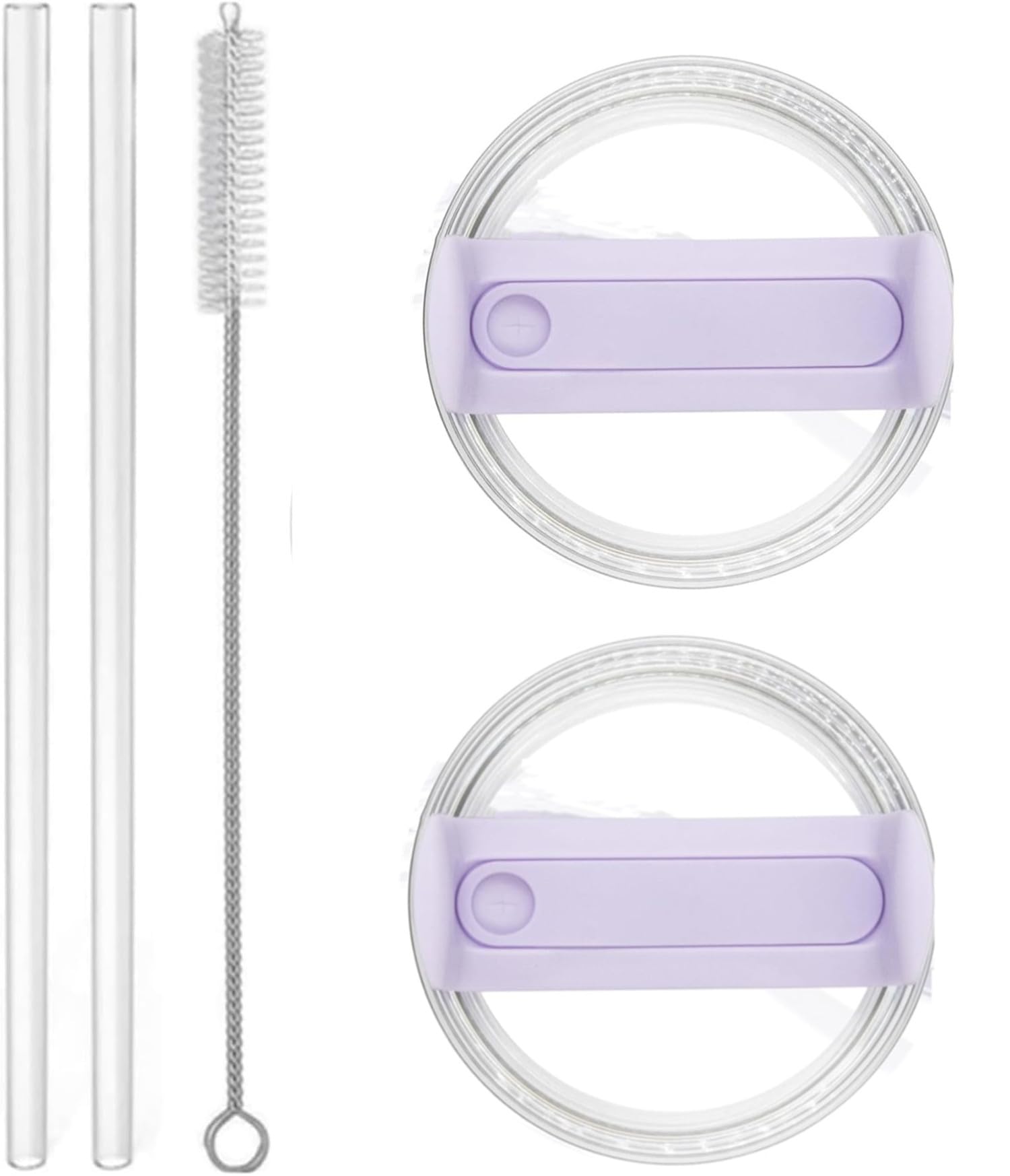 2pcs Tumbler Lid Fit for Stanley 40oz Cup,Replacement 40 oz Tumbler Lid,2Pcs Extra Long Reusable Straws and 1Pcs Cleaning Brush (Purple)