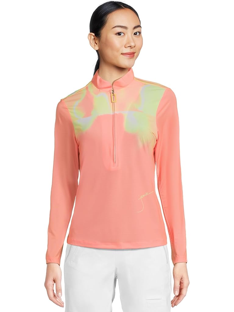 Orange Jamie Sadock Flare Print Long Sleeve Sunsense 1/4 Zip Top