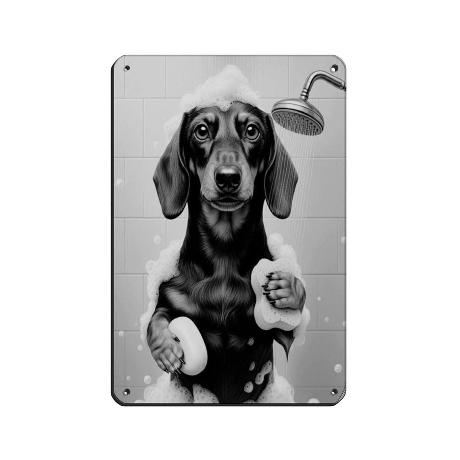 Dog Taking A Shower Poster, Funny Décor Tin Sign Vintage Metal Pub Club Cafe Bar Home Wall Art Decoration Poster Retro 8x12inch(20x30cm)