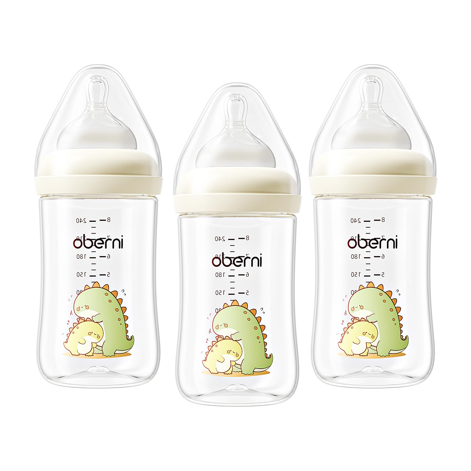 Oberni Anti-Colic Baby Bottles, 240ml / 8oz Newborn Bottle with Size 2" Medium Flow Breast Like Silicone Teat