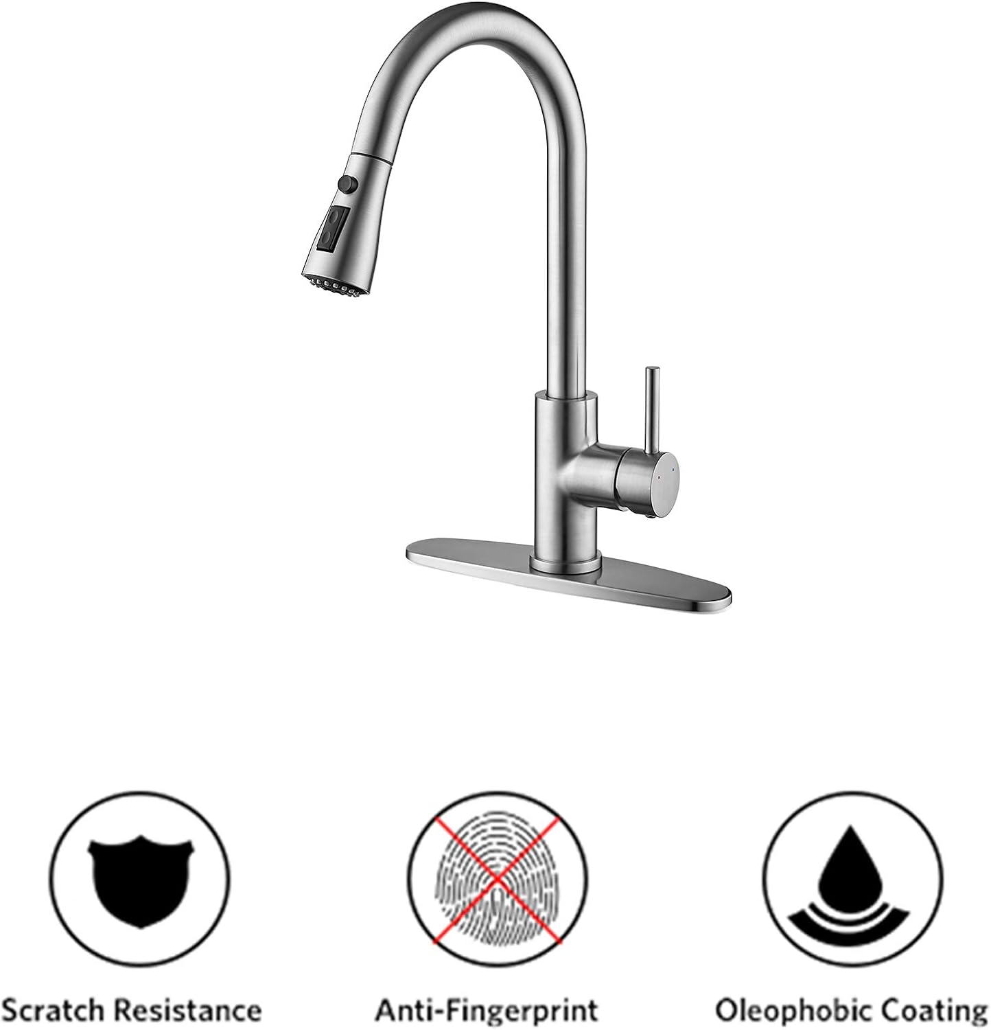 Ravinte Kitchen Faucets with Pull Down Sprayer Goose Neck Spout Single Handle Kitchen Faucet Brushed Nickel Kitchen Sink Faucets Solid Brass Countertop Faucet Farmhouse Sink Faucet