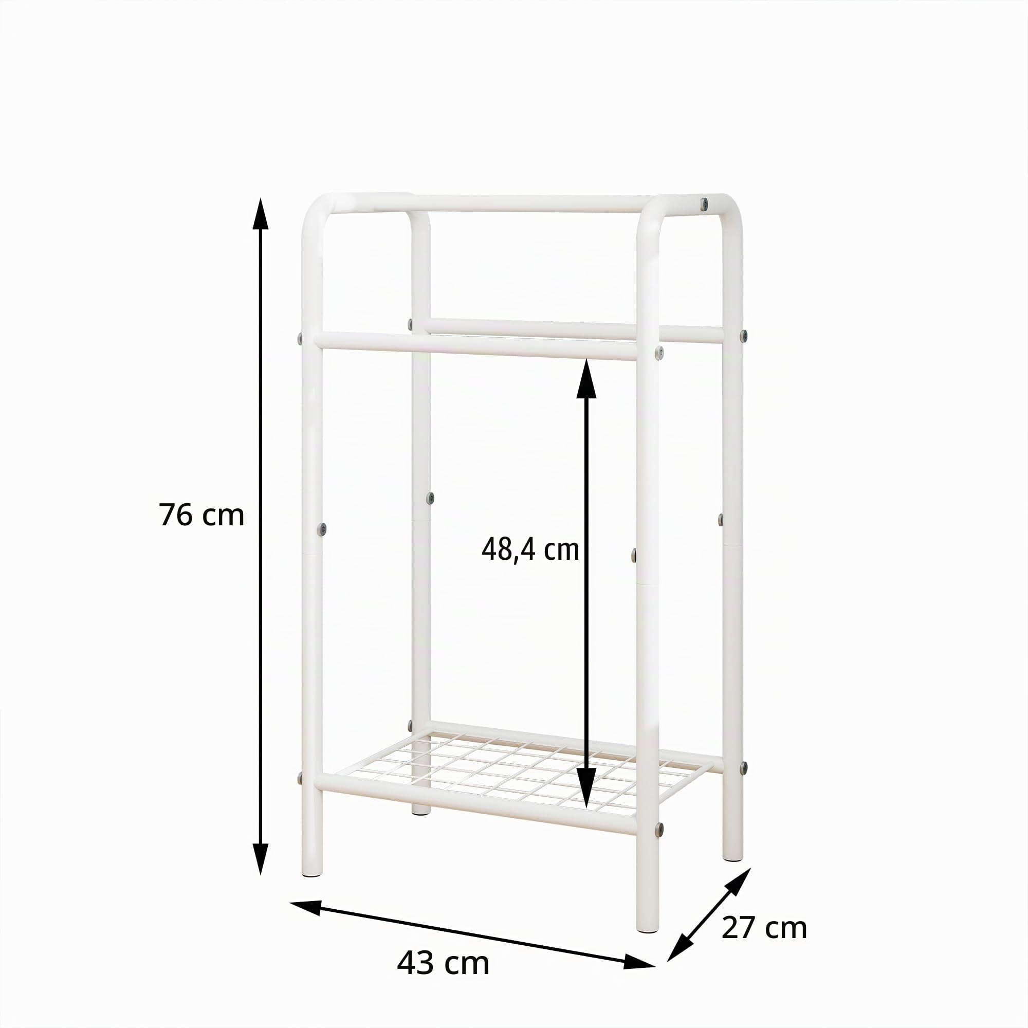 Portasciugamani a 3 livelli in metallo, piccolo autoportante per bagno, salvaspazio, camera da letto, piscina, espositore rack (bianco, 43x27x76 cm)