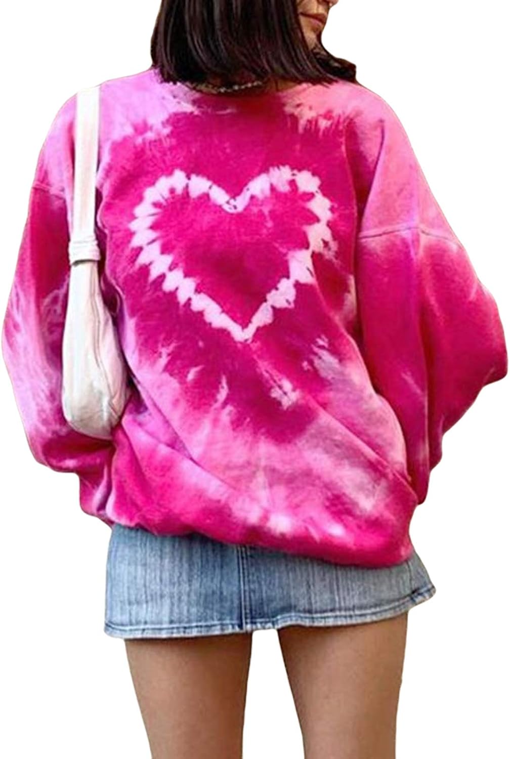 Aopwsrlyi Women's Long Sleeve Crew Neck Tie Dye Sweatshirt Cute Heart Print Preppy Clothes Pullover Tops - Image 4