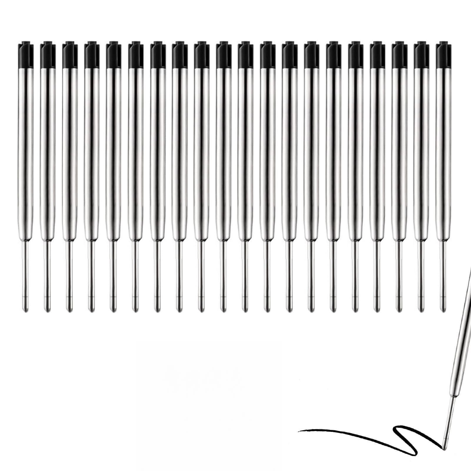20 Stück Kugelschreiberminen Kompatible Parker G2-Format, Metall Kugelschreiber Ersatzminen Schwarz Metall Großraumminen Minen Nachfüllminen Stifte Ballpoint Pen Refills 0,7 mm Büro Schule Zuhause