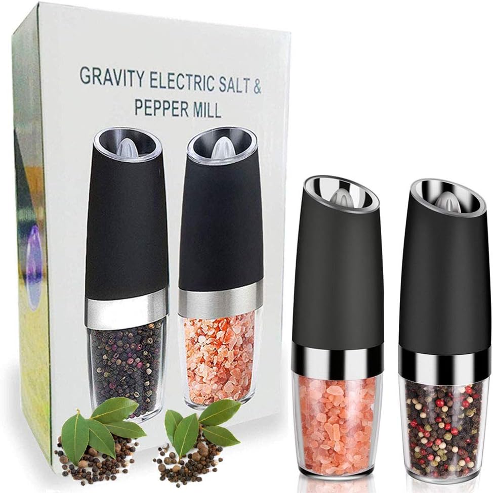 AUYI Electric Salt and Pepper Grinder Set - Automatic Operation, Adjustable Coarseness, 6 AAA Batteries Powered (Not Include), Pack of 2