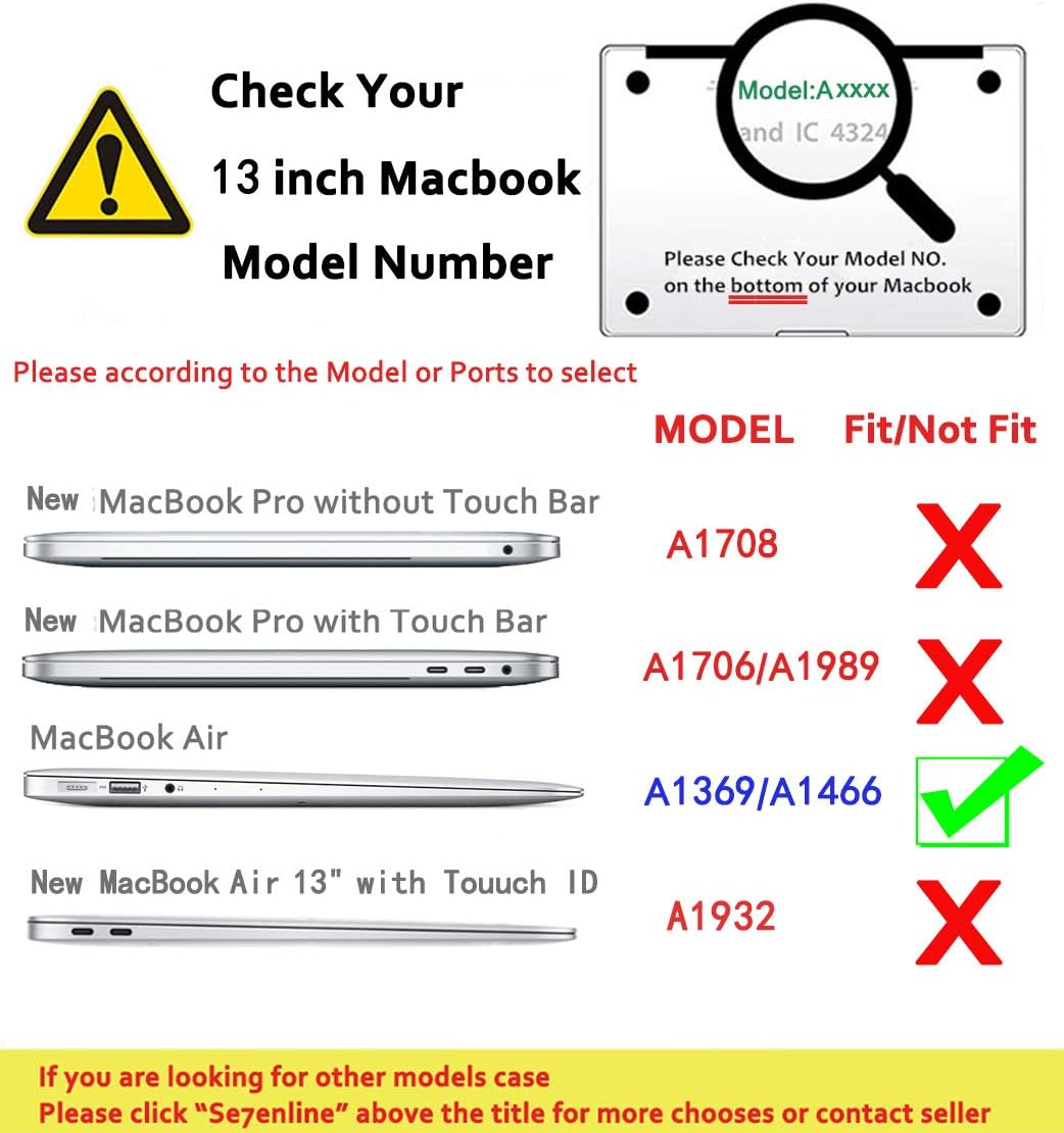 Free Shipping Over $50 Se7enline Compatible with MacBook Air Case 13 inch A1466/A1369/ 2010/2011/2012/2013/2014/2015/2016/2017 Hard Shell Case&Sleeve Bag&Keyboard Cover Skin&Screen Protector&Dust Plug,Rose Gold