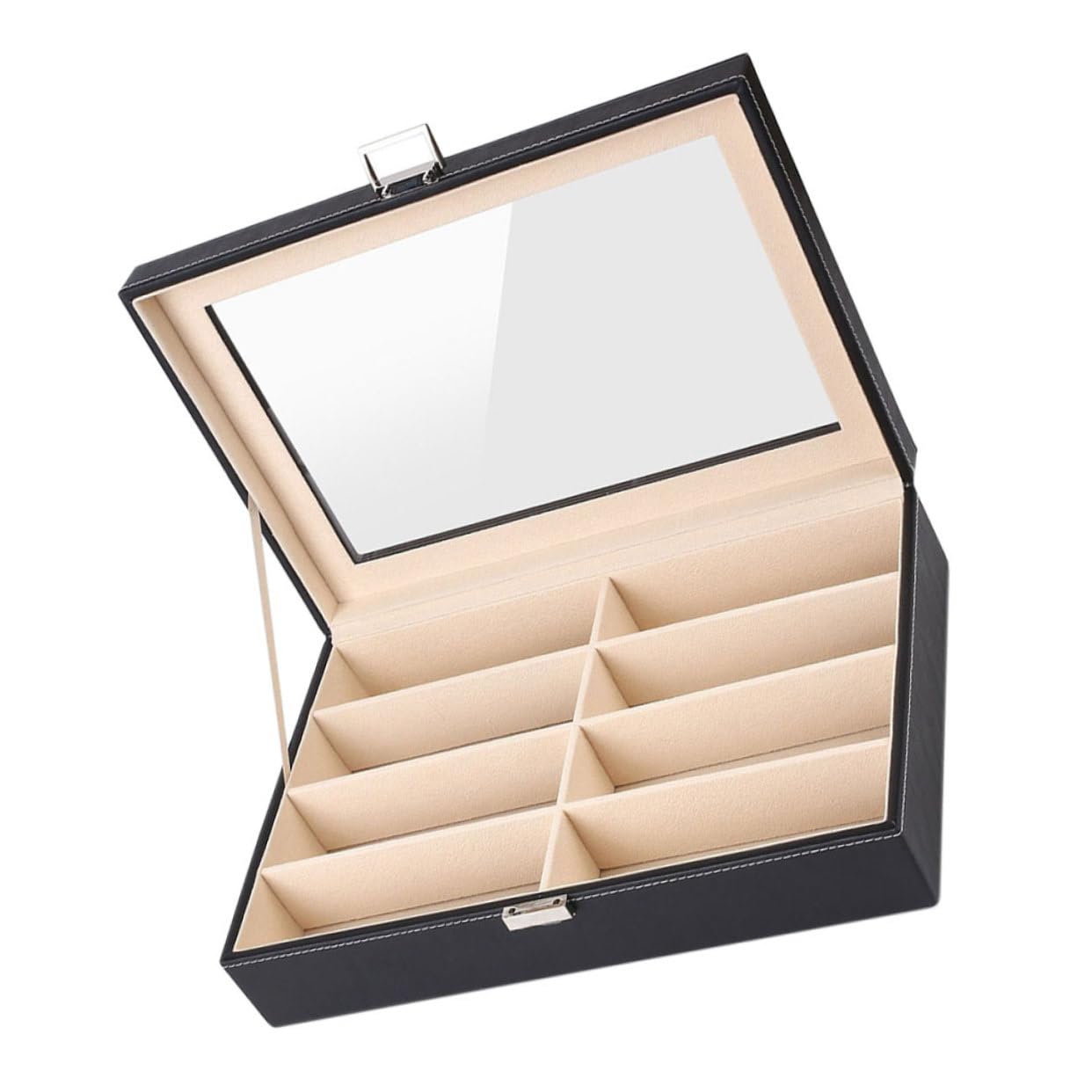 BESPORTBLE Caja de Exhibición de Joyas de Pu para Gafas de Sol y Anillos | Negro, Almacenamiento y Exposición en Tocador o Uso Corporativo, Formato Organizador Compacto