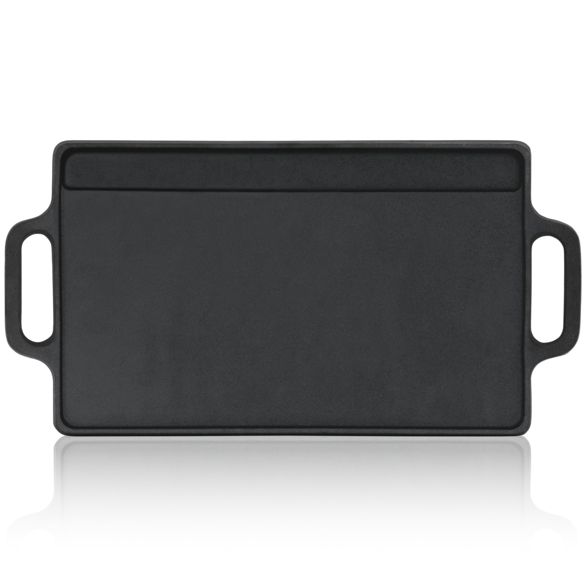 BBQ-Toro Cast Iron Grill Plate with Handles | 40 x 20.5 cm | Grill Pan Double Sided | Rectangular, Universal, Solid | Plate for Charcoal, Gas | BBQ Accessory, Grill Bowl