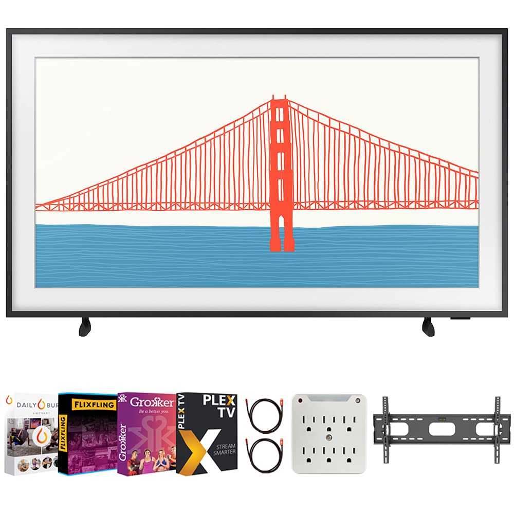 Samsung QN43LS03AA 43 Inch The Frame QLED 4K Smart TV Bundle with Premiere Movies Streaming + 37-100 Inch TV Wall Mount + 6-Outlet Surge Adapter + 2X 6FT 4K HDMI 2.0 Cable