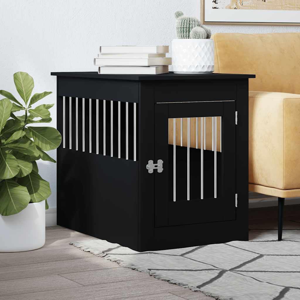 Hundekäfig Möbelstil, 55x80x68 cm Hundehaus Beistelltisch aus Holzwerkstoff und Stahl, abschließbare Hundebox für Wohnzimmer