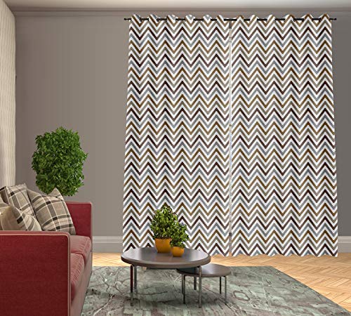 HOMA DORN 100% Blackout Printed Housewarming Innovative Triple Weave Technology Zik Zak Pattern Eyelet Double Curtain ( DBC-10_4X7, Multicolor ) |Energy Smart||Reduces Noise|