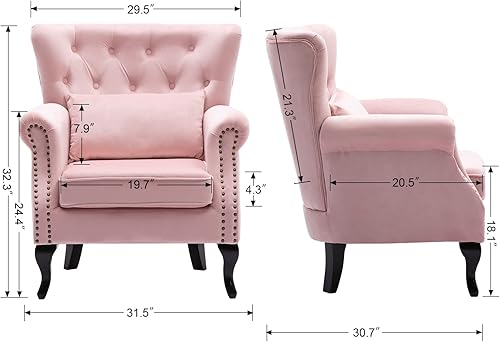 Miniatura 10 de Kmax Silla de club de terciopelo, silla de trono copetudo, silla de mediados de siglo con respaldo alado otomano con asiento acolchado otomano,