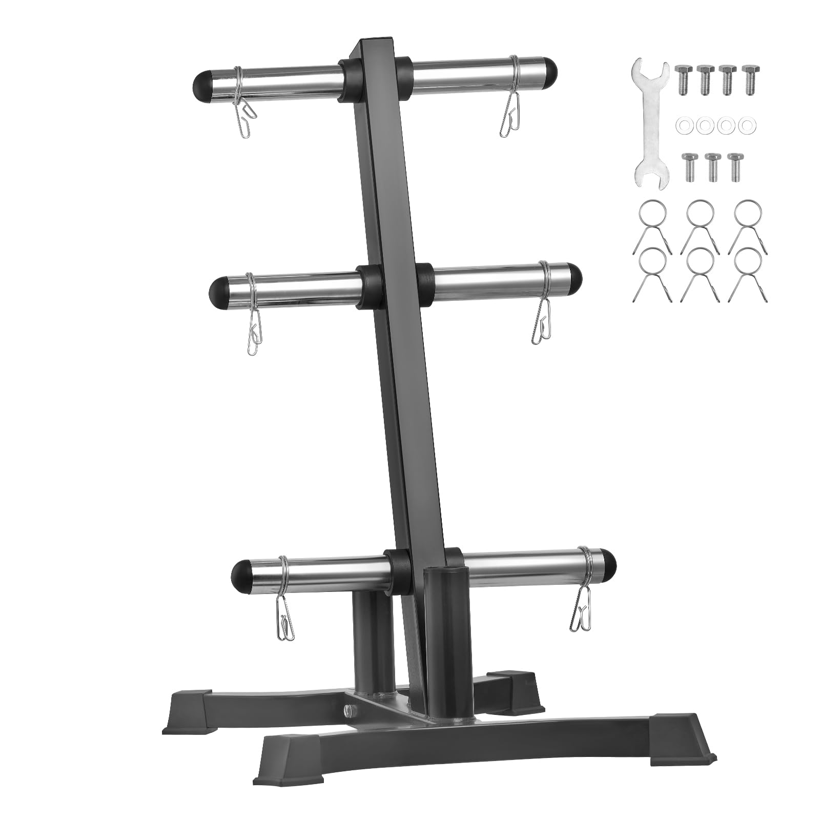 VEVOR Soporte para Discos de Pesas, Estructura en Forma de L, Carga de 454 kg, Soporte para Almacenar Discos de Pesas Estándar, Soporte para Barras de Gimnasio en Casa, Negro, 770 x 670 x 1025 mm