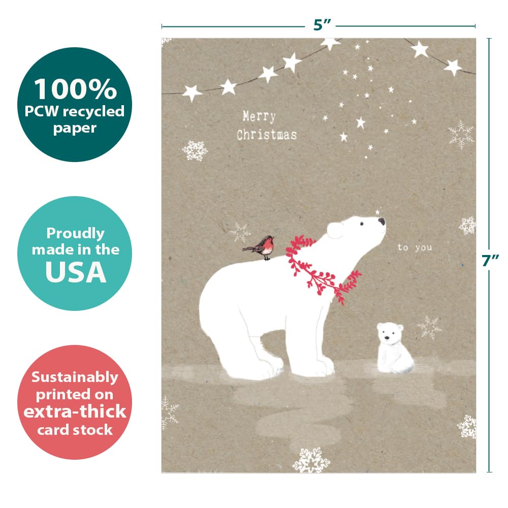 Tree-Free Greetings 16 Pack 5”x7” Holiday Card Assortment with Matching Envelopes,Made in USA,100% Recycled Paper,Whimsical Kraft (GP54094) - Image 4
