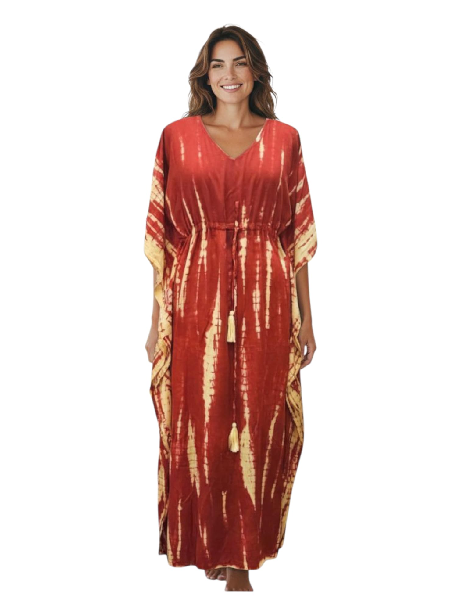 Women's Rayon Hand Tie-Dye Kaftan Top/Maxi Night Dress (Fit Upto 44 Inches) Multicolour-image-48