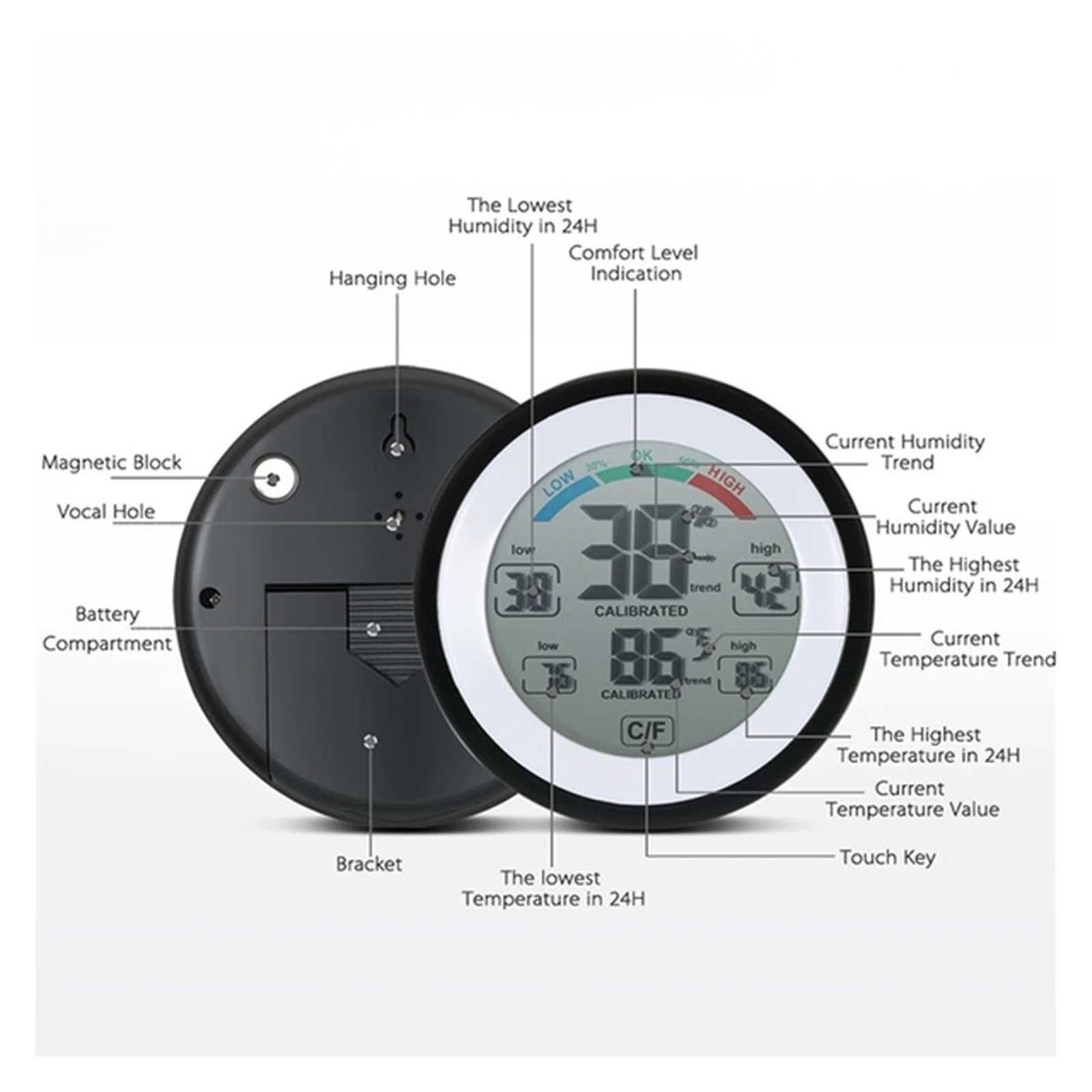 Termohigrómetro con Pantalla táctil LCD, termómetro Digital, higrómetro para Interiores de Coche, Sensor de Temperatura inalámbrico, estación meteorológica para Mantener la Salud