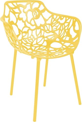 Miniatura 1 de LeisureMod Devon - Sillón apilable de aluminio moderno para interiores y exteriores, color amarillo