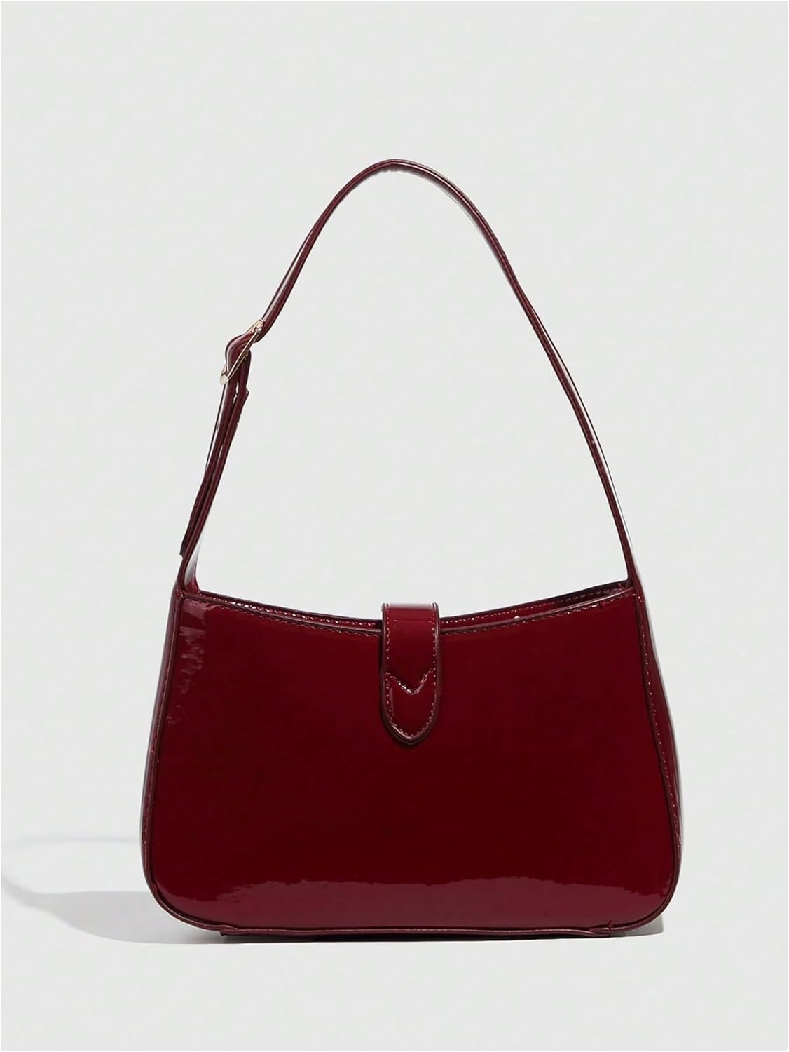 OYOANGLE Women's Patent Leather Shoulder Bags Classic Work Dressy Buckle Underarm Bag with Adjustable Strap
