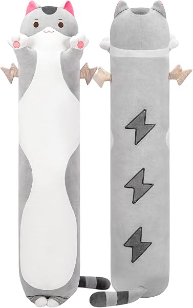 Mewaii Long Cat Plush Body Pillow, Cute Cat Plush Animals Kawaii Soft Plushies, Kitten Plush Pillow Doll Gift for Girls Boys (Gray Cat 20 Inch) - 1