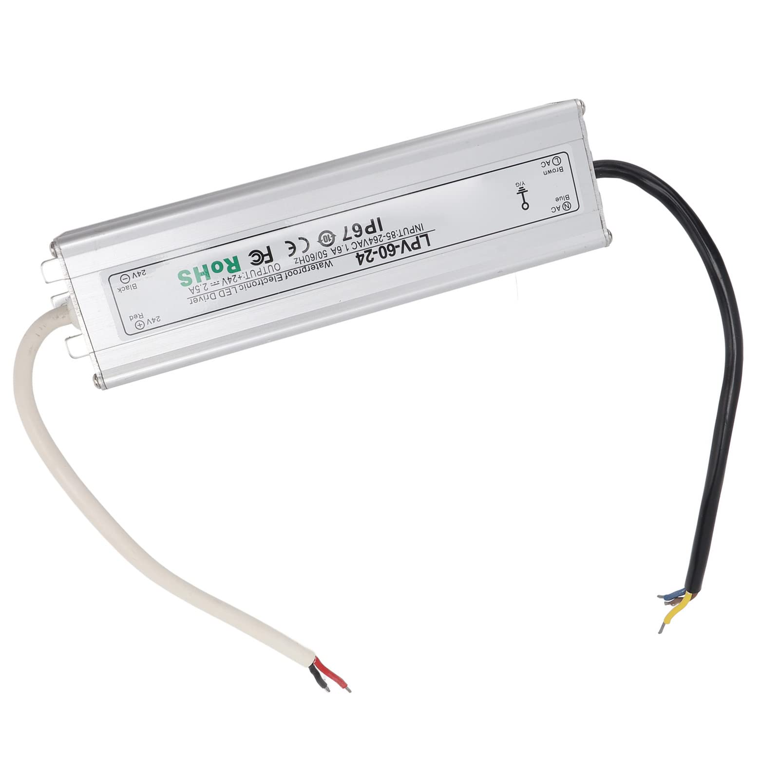 Driver LED impermeabile IP67, trasformatore di alimentazione LED a tensione costante 24 V con OCP regolabile, alloggiamento in lega di alluminio per luci LED da interno e da (LPV-60W-24V2)