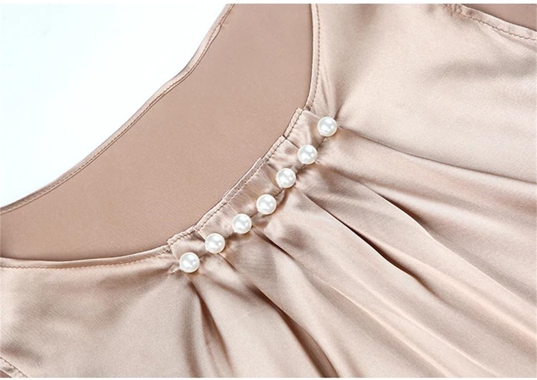 Donne Perline Gilet Senza Maniche Top Tinta Unita In Raso Di Seta Canotte