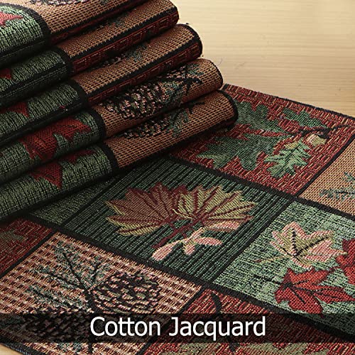 Image of HOKIPO Cotton Jacquard Placemats Set of 6 (12x18 Inches) (IN-530-D6*6) Multicolor Leaf